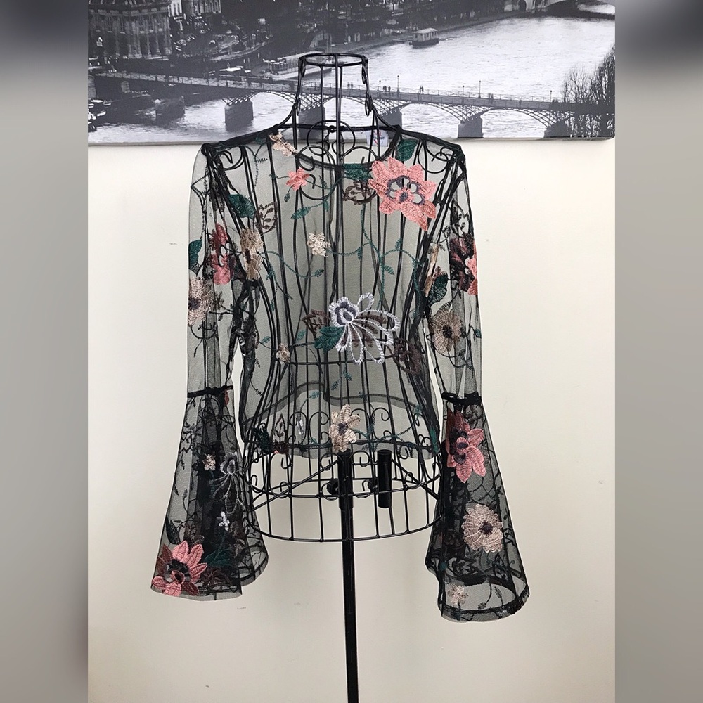 Floral Mesh Embroidered Crop Top
